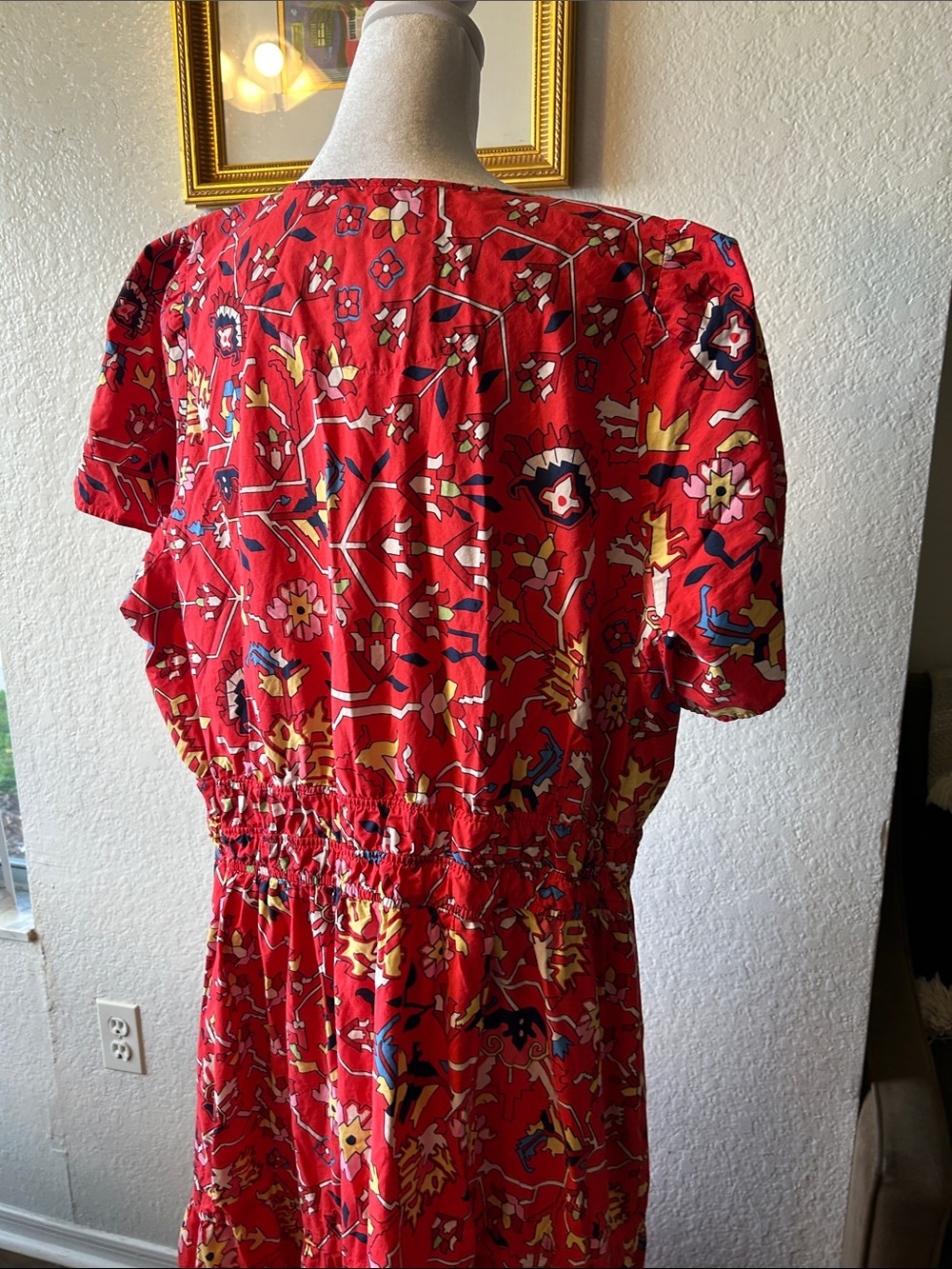 Anthopologie Red Floral Maxi Dress with Tiered Skirt Sz 2X- 100% Cotton - Picture 9 of 12